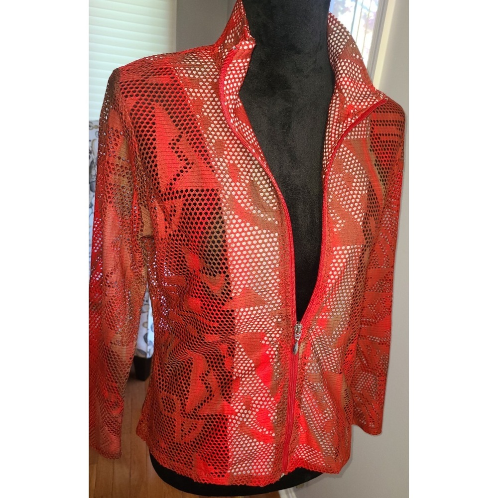 Erin London Women's Long Sleeve Semi Sheer Lightweight Jacket Size Red Small